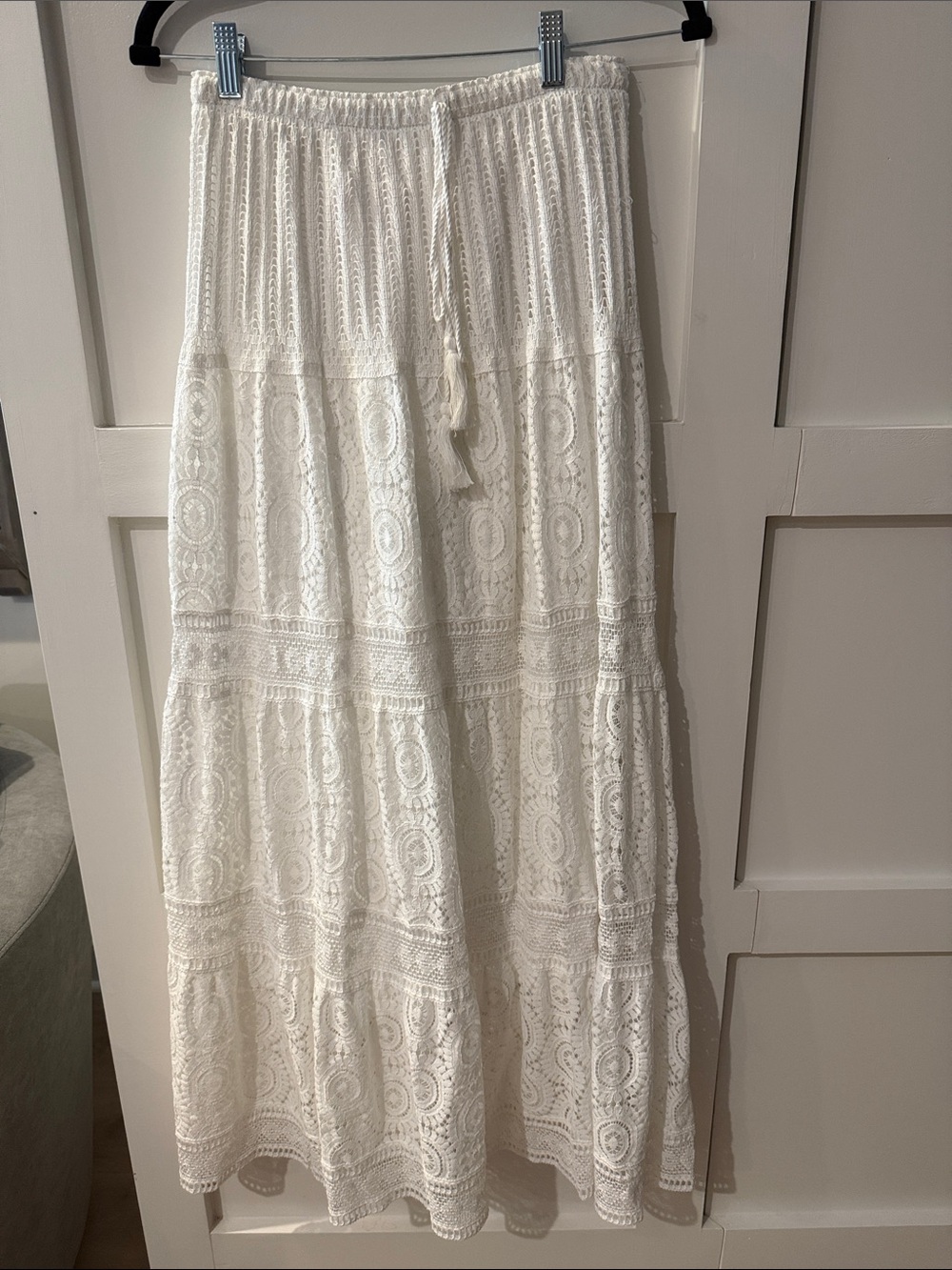 Jasmine White Crochet Tiered Maxi Skirt